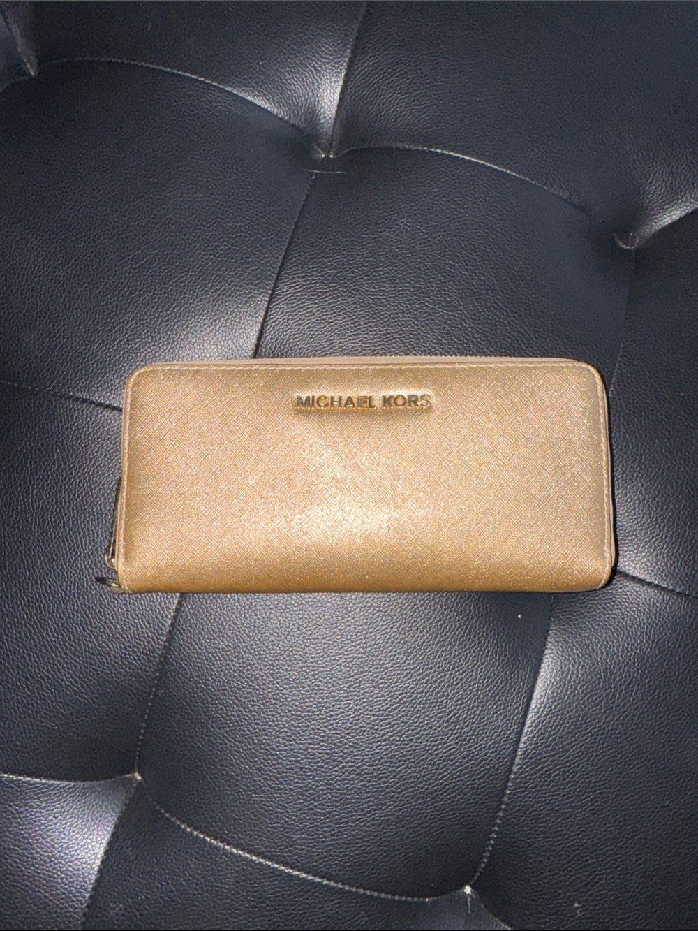 Michael Kors Gold Zip-Around Saffiano Wallet